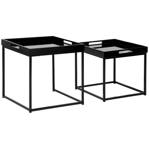 Easycomfort Set van 2 verstelbare salontafels met glazen afwerking en stalen frame, zwart