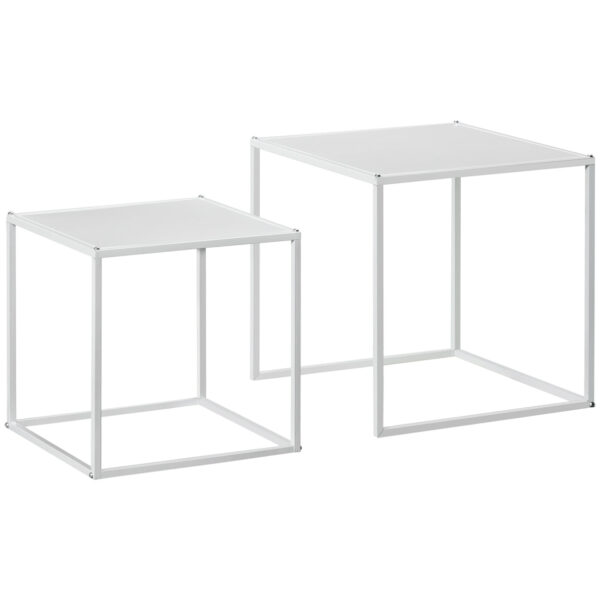 Easycomfort Set 2 vierkante salontafel van roestvrij staal, wit