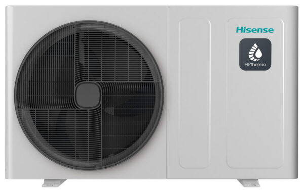 Energiezuinige Hisense Hi-Therma 14 kW warmtepomp met R-32 koelmiddel en optionele Wi-Fi bediening.