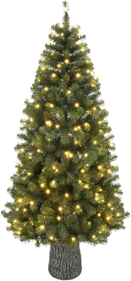 Kunstkerstboom Groen H 180cm x L 91cm Super Opgevouwen Pino met 230 opbouw Led-lampjes en Voet Effect Hout