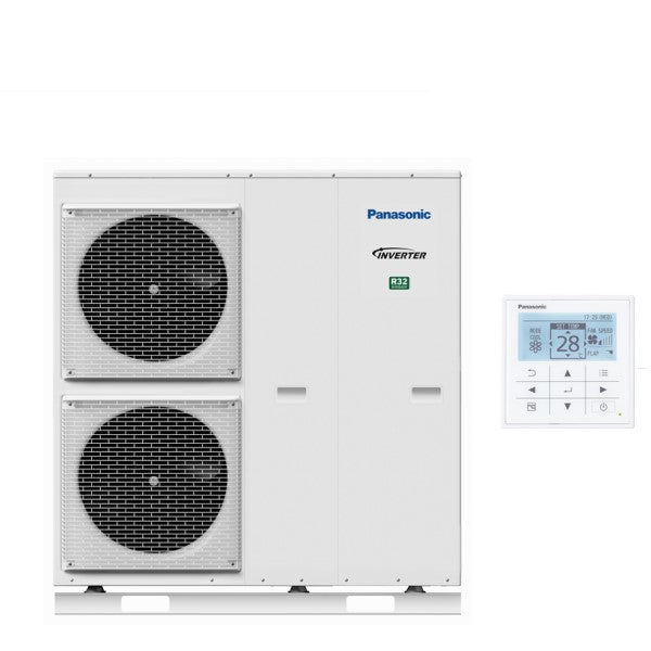 Krachtige Monobloc lucht-water warmtepomp Panasonic AQUAREA T-CAP 12 kW WH-MXC12J6E5 R-32 met optionele Wi-Fi en bediening.