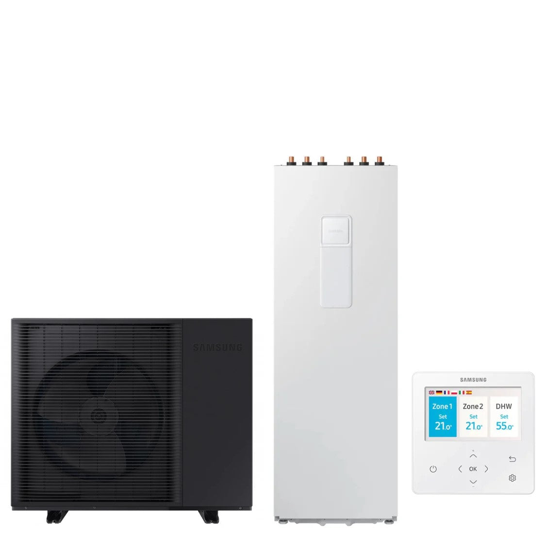 immagine-1-samsung-pompa-di-calore-aria-acqua-splittata-climatehub-samsung-ae050cxydekeu-bollitore-ae200cnwmegeu-di-200-litri-r290-wi-fi-integrato-con-comando-incluso-jpg Samsung ClimateHub warmtepomp met geïntegreerde Wi-Fi en boiler van 200 liter R290.