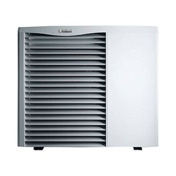 Krachtige Vaillant aroTHERM 8 kW warmtepomp met monobloc gasontwerp en energieklasse A++A+ in wit en grijs.