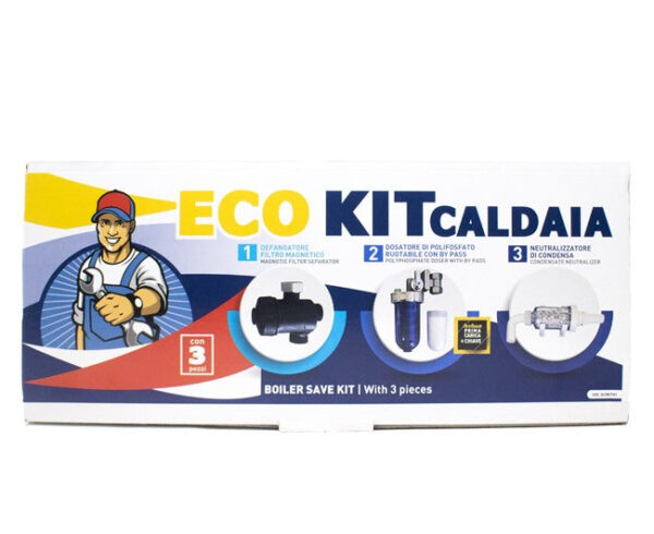 EUROACQUE Eco Waterbesparingsset met magnetisch koelfilter + polyfosfaatdoseerder + condensatieneutralisator + oplaadstation en sleutel voor doseerder
